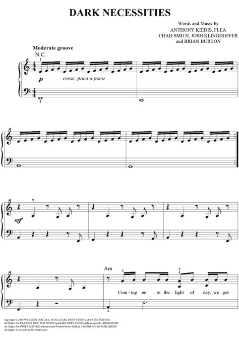 Dark Necessities Sheet Music By Red Hot Chili Peppers For Easy Piano Vocal Chords Sheet Music Now