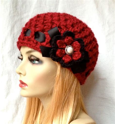 Cappello Crochet Donna Cappello Beanie Rosso Molto Morbido Etsy