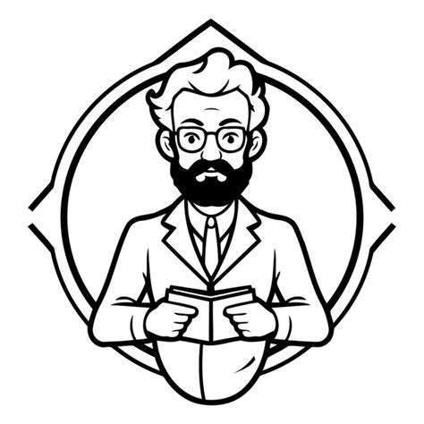 Scientist Man Holding A Book In His Hands Vector Illustration Premium