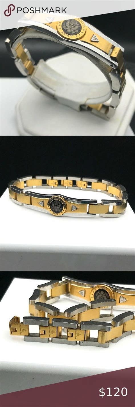 Danbury Mint Us Army Diamond Bracelet Vintage Stainless Steel Links