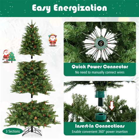 6/7 FT Artificial Christmas Tree with Pine Cones and Adjustable Brightness - Costway