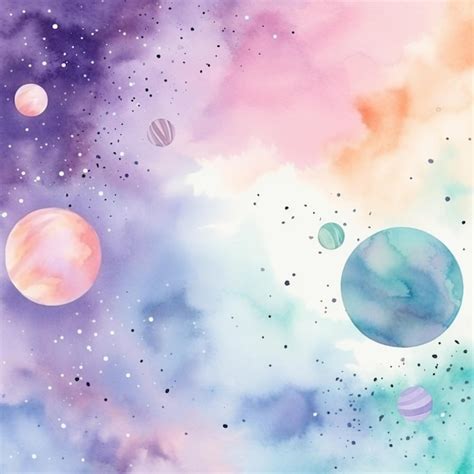 Pintura Acuarela De Planetas En Una Galaxia Con Fondo Rosa Foto Premium