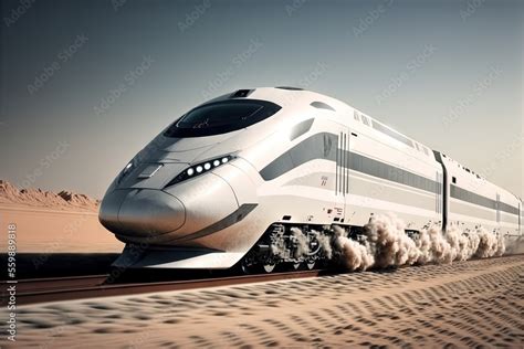 A Train Is Traveling Through The Desert With Sand Blowing Around It S