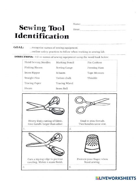 Sewing Tools Identification Interactive Worksheet Live Worksheets