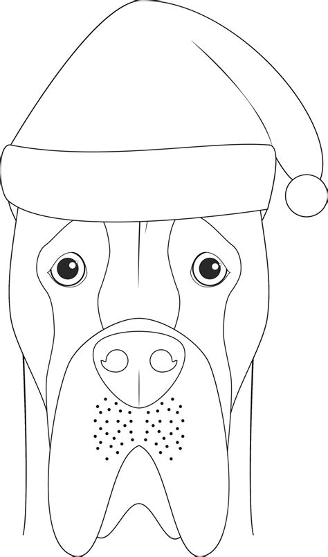 Christmas Greeting Card For Coloring Great Dane Dog With Santas Hat