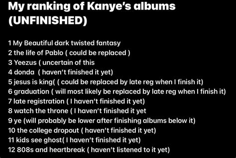 My Unfinished Ranking Of Kanyes Discography R Kanye