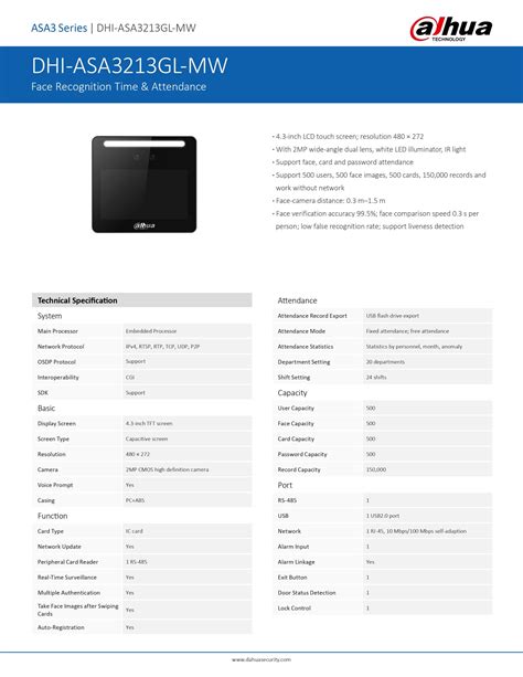 Dahua Asa Gl Mw Standalone Mifare Card Door Access With Face