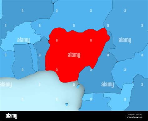 Nigeria In Red On Blue Political Map D Illustration Stock Photo Alamy