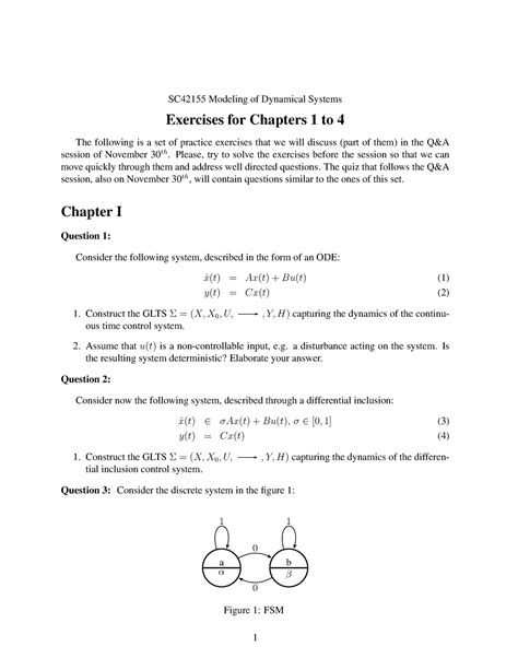 Exercise Set 1 Questions SC42155 Modeling Of Dynamical Systems