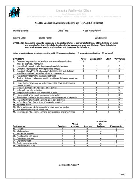 Fillable Online Nichq Vanderbilt Assessment Scale Teacher Informant