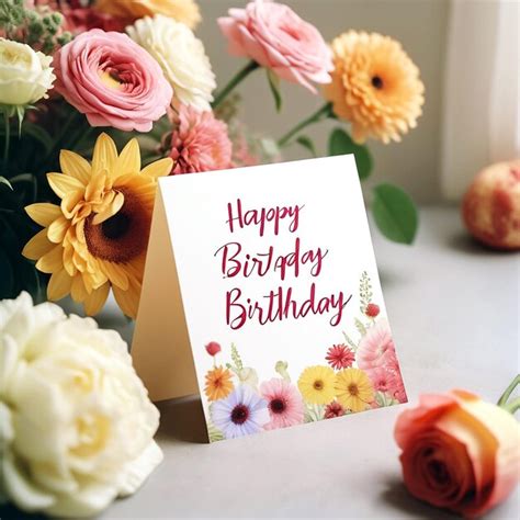 Premium Photo | Happy birthday card with flowers assortment