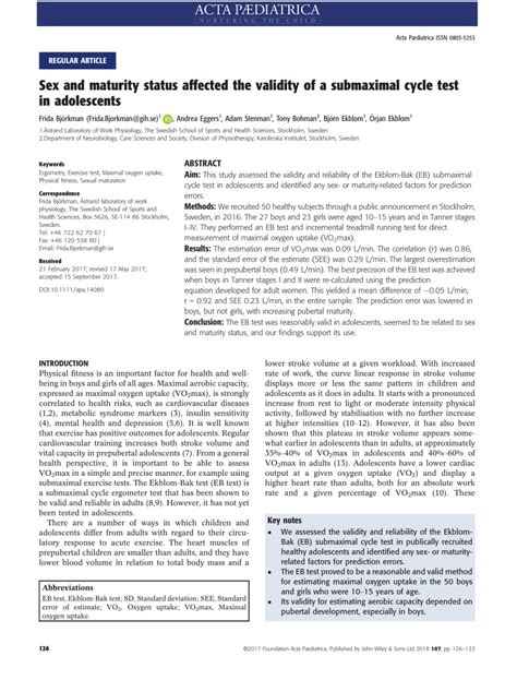 Pdf Sex And Maturity Status Affected The Validity Of A Submaximal