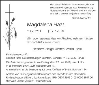 Traueranzeigen Von Magdalena Haas Wirtrauern