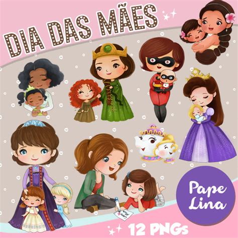 Kit Digital Dia Das Maes Princesas Disney Aquarela Elo