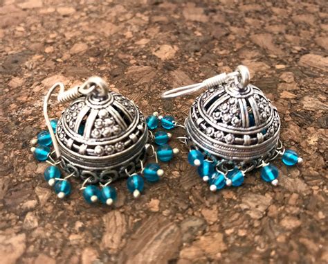 Bollywood JHUMKAS Teal Silver Jhumka Jewellery Ethnic | Etsy