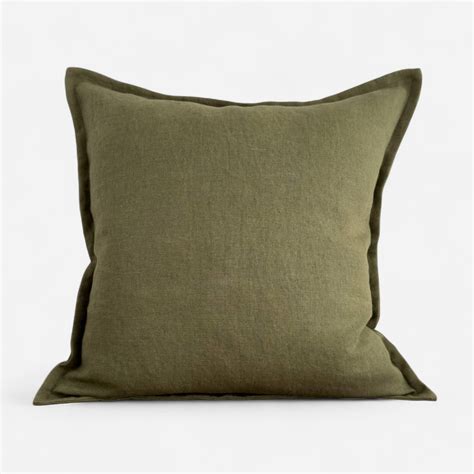 olive green linen cushion cover throw pillow stonewashed natural