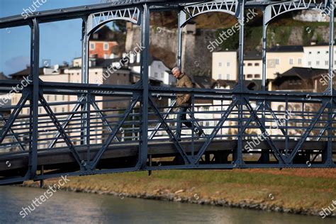 Man Crosses Pedestrian Bridge Over Salzach Editorial Stock Photo ...