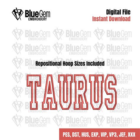 Taurus Applique Embroidery Design With Repositional Hoop Sizes 5x12 4x675 6x10 5x7 8x12