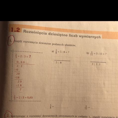 Znajdź rozwinięcia dziesiętne podanych ułamków przykładu w załączniku