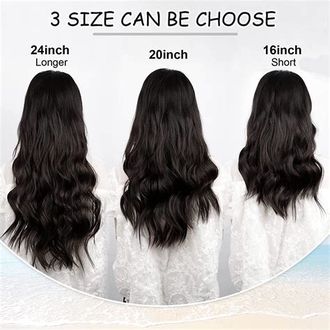 Vigorous Long Hair Extensions 24 Inches Black Clip in Synthetic Wavy ...