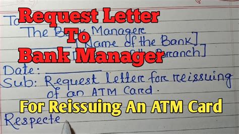 Application To Bank Manager For Reissue Of ATM Card New ATM Card