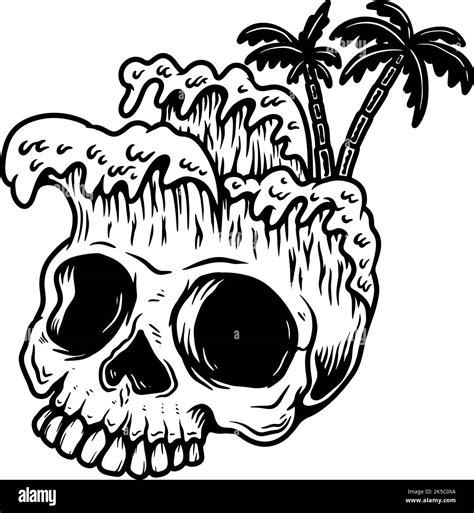 Illustration Of Skull With Wave Summer Theme Design Element For Poster Card Banner Emblem