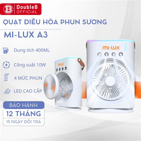 Quạt Điều Hòa Phun Sương Tích Điện MI LUX A3 Hot 2024 Quạt Hơi Nước Tích Hợp Đèn LED Với 4 Đầu