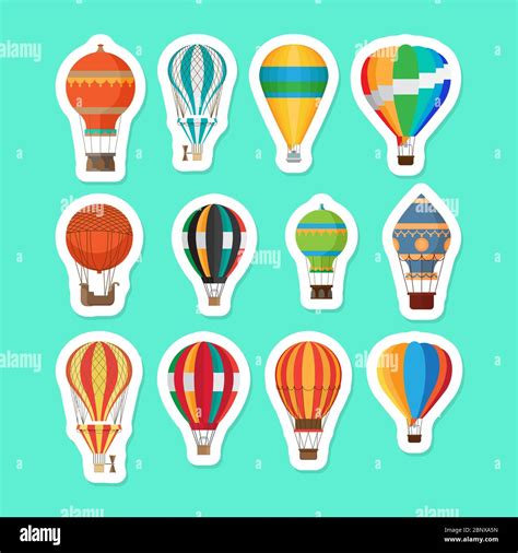 Vintage Hot Air Balloons Stickers Set Cartoon Air Balloons Vector