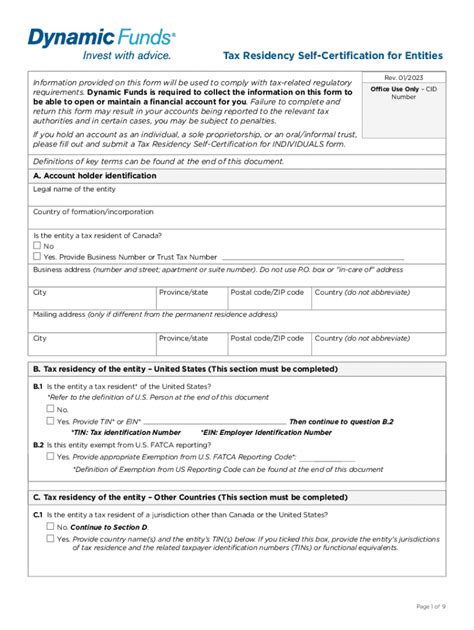 Fillable Online Crs Individual Self Cert Form Fillable Fax Email