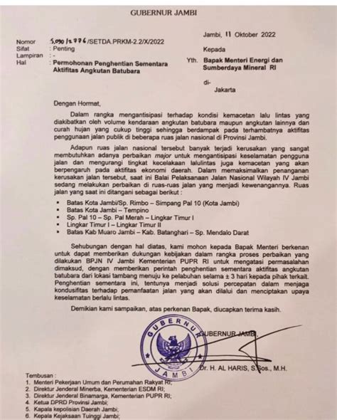 Gubernur Al Haris Layangkan Surat Ke Menteri ESDM Terkait Penghentian