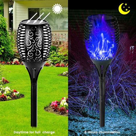 12 LED Solar Flame Torch Light Flickering Blue Purple Light Waterproof