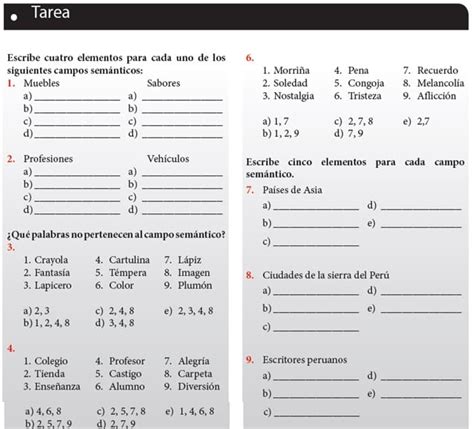 Fichas del Campo Semántico para Quinto de Primaria