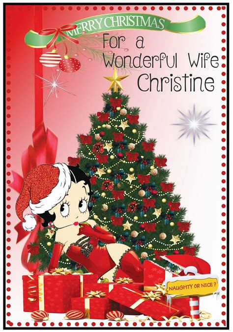 Personalised Betty Boop By Christmas Tree Christmas Card