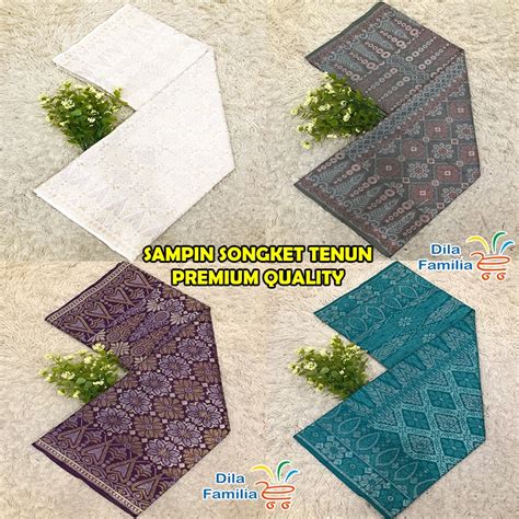 Sampin Songket Siap Jahit Samping Exclusive Tenun M Warna Putih Emas