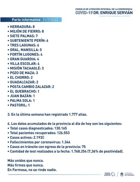 Gobierno De Formosa On Twitter Parte Informativo Y S Ntesis Domingo