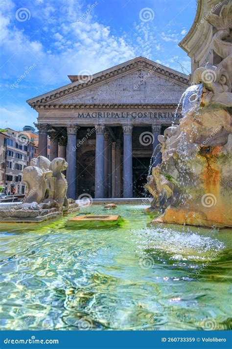 The Pantheon In Rome Italy View Of The Exterior With The Colonnaded