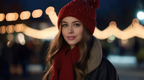 Premium AI Image A Woman Wearing A Red Hat And Scarf