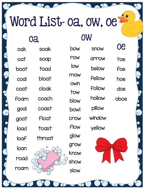 Ow Words List For Kids