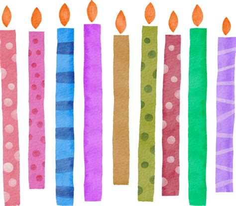 Watercolor Hand Drawn Happy Birthday Candle Png