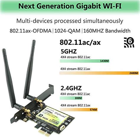 Ziyituod Ax200 Wifi 6 Card Ax2974mbps Wireless Adapter 802 11ax Pcie Wifi Card With Bluetooth5