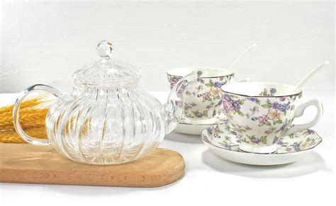 Pcs Set Glas Pompoen Koffie Pot En Bone China Es Grandado