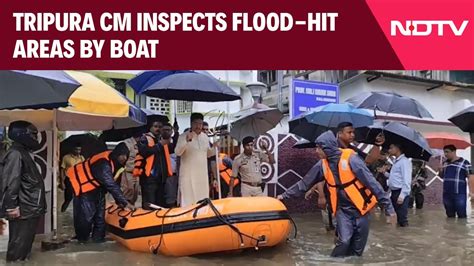 Tripura Flood News Tripura Cm Inspects Flood Hit Areas By Boat As