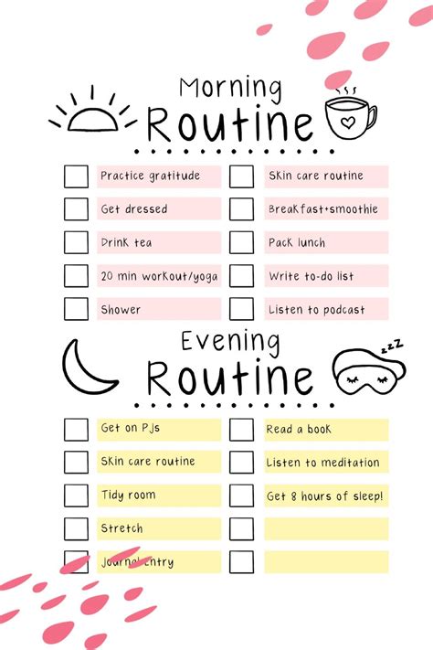 Self Care Checklist Etsy Evening Routine Morning Routine Checklist