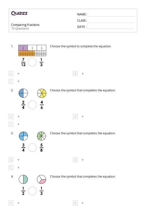 50 Comparing Fractions Worksheets For 4th Grade On Quizizz Free And Printable