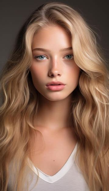 Premium Ai Image A Model With Blonde Hair And A White Top With A Long