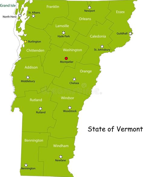 Vermont Map Of Vermont State Designed In Illustration With The Counties And The Sponsored