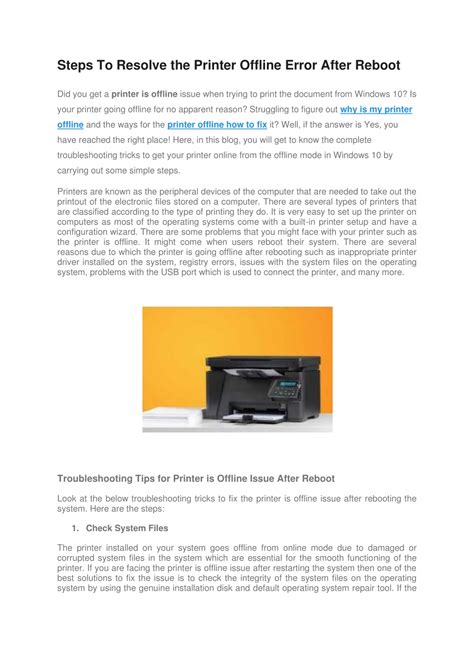 PPT - Steps To Resolve the Printer Offline Error After Reboot ...