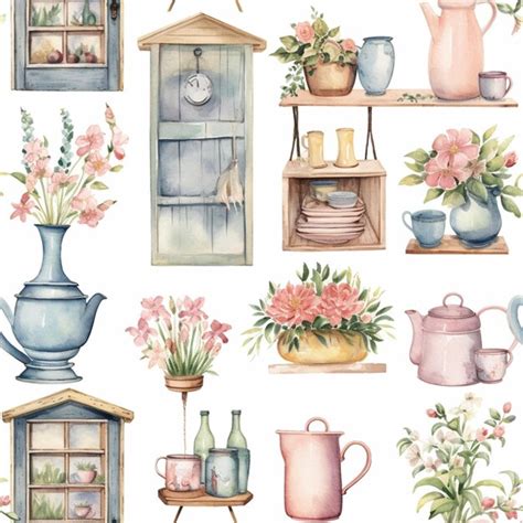 There Are Many Different Watercolor Illustrations Of Vases And Flowers