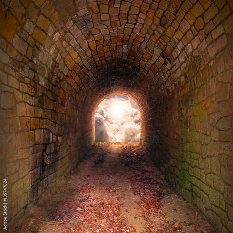 Light At End Of The Tunnel Way To Freedom Or To Heaven Opened Door