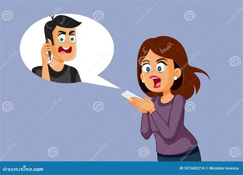 Angry Couple Yelling In A Phone Call Vector Cartoon Stock Vector